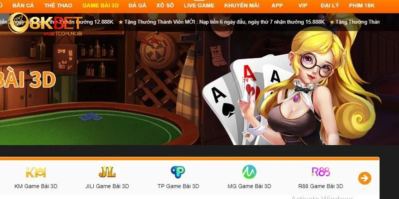 Mỗi nhà cung cấp game bài 8kbet đều mang đến niềm vui riêng